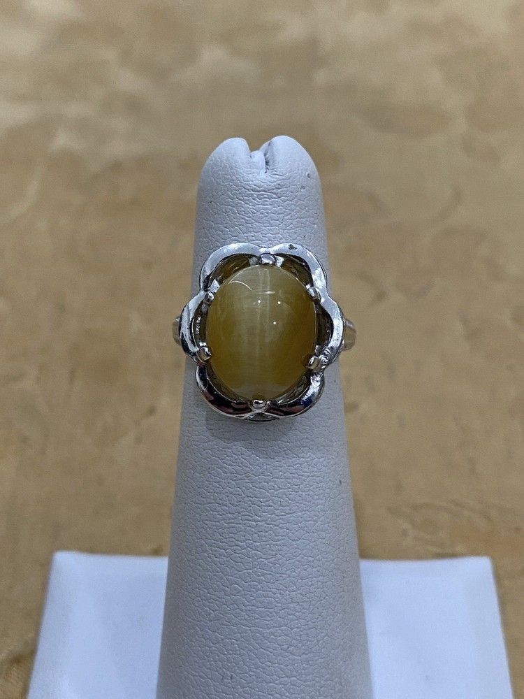 Vintage Clark & Coombs Designer Sterling Silver & Yellow Stone Ring Size 4.5