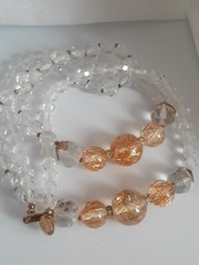 Miriam Haskell gold confetti lucite & clear fauceted glass Bead Necklace