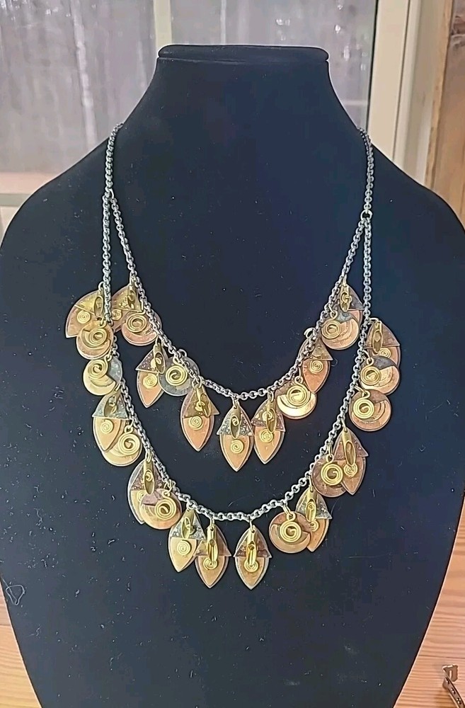 Handmade Mixed Metal Necklace Copper & Brass Artisan Necklace Double Strand