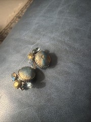 Goldblue Tinted Stone With Blue And Gold Faceted Crystals Clip On Earrings