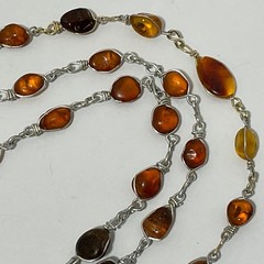 VtgGenuine Honey Cognac Amber Nugget Wire Wrapped Pendant Necklace Bracelet Set