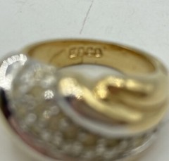 Vintage EDCO Ring Size 8 Gold Silver Tone Clear Rhinestone Band Cocktail