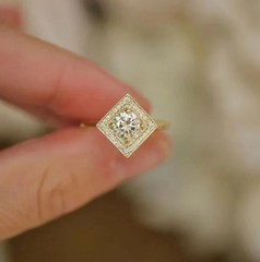 Art Deco Style Round Cut Lab Created Diamond 14k Yellow Gold FN Anniversary Ring
