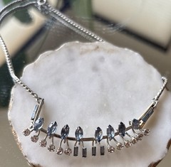 Vintsge demi-paruren Necklace & Clip Earrings Clear & Light Blue Rhinestones
