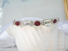 Vintage Sterling Silver 925 Jasper Station Chunky Taxco Mexico Bracelet 8″