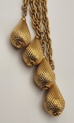 Vintage Gold Tone Lariat Necklace Adjustable Slider Bead Tassel Drop Statement