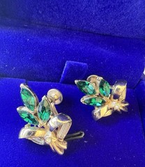 Vintage Coro emerald marquise rhinestone tension based clip-on earrings