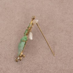 1950s Gumps 14K Gold Carved Jade Pearl Diamond Brooch(21059-NRTHH)