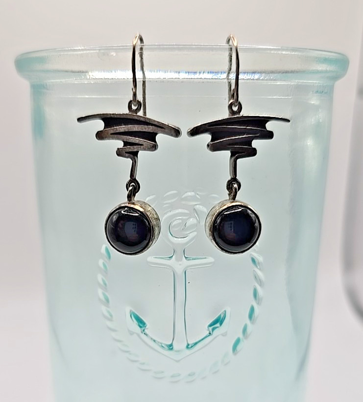 Signed Jeff Dawald Studio Art Sterling Silver Onyx Dangle Earrings Faribault MN