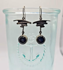 Signed Jeff Dawald Studio Art Sterling Silver Onyx Dangle Earrings Faribault MN