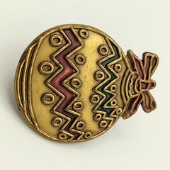Vintage Christmas Ornament Pin Brooch Gold Red Green Festive Holiday Charm