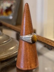 Vintage Southwestern Art Deco Revival Sterling Silver Tiger’s Eye Ring US 10.25