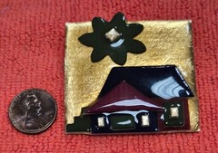 Vintage House Pins by Lucinda Green & Black Home Flower in The Sky Pin / Brooch