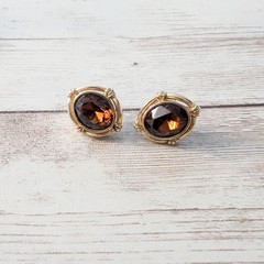 Vintage Earrings for Pierced Ears Ornate Gold Tone with Brown Center 5/8″