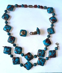 VTG Made In Italy Venetian Glass Turquoise Blue Aventurine 3-Piece Jewelry Set –