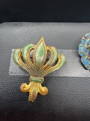 Antique Victorian Brooch Lot of 5 | Chinese Kingfisher Feather Jewelry | Enamel