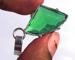 21.5 CT Natural Green Emerald Pendant Fancy Shape 925 Sterling Free Chain 6AGG