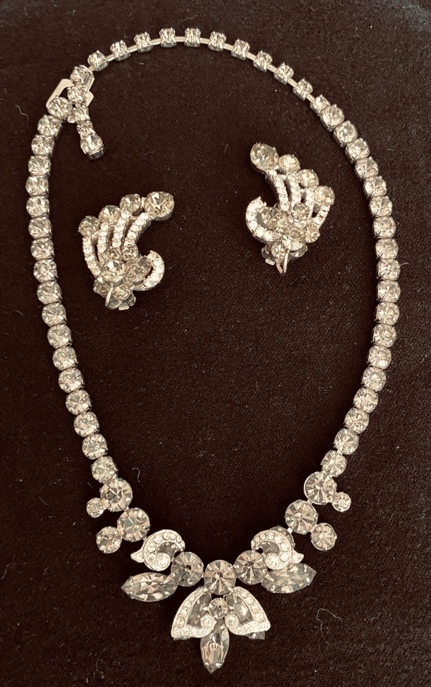 Weiss Necklace Earrings Brilliant Round Smoky Rhinestone Vintage Jewelry