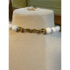 Vintage White Red Gold Beaded Strand Necklace Retro Mod 22 Inch