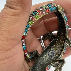 Vntg Alligator Clamper Bracelet Multicolor Rhinestone Estate Statement
