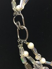 Vintage Roxsann chunky white clear beaded multi strand necklace jewelry