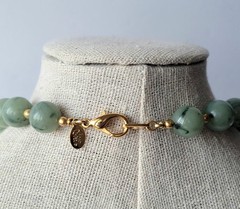 Vtg Joan Rivers Faux Jade Marble Green Lucite Round Bead Gold Tone Necklace 20″