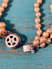 Vintage Champagne Glass Pearls Sterling Silver Clasp Graduating 3-Row Necklace
