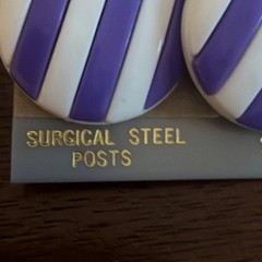 Vintage Medici Purple White Striped Dome Earrings Surgical Steel Posts Hong Kong