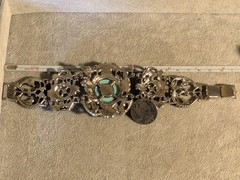 Wide Vintage Faux Turquoise Filigree Bracelet! 2.25in Wide In Front!