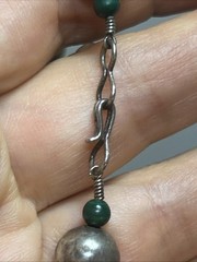 27. Vintage 925 Sterling Silver Ball Green Malachite Beaded Necklace 18″, 41.4g
