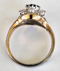 Vintage Sapphire & Clear Glass Cocktail Gold Tone Ring Size 7 Signed G