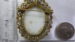 Vtg Porcelain Oval Picture Young Maiden Golden Toned Metal Brooch Pin Pendant!