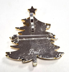 Vintage Signed BEST Silver & Gold Christmas Tree Holiday Pendant Pin / Brooch