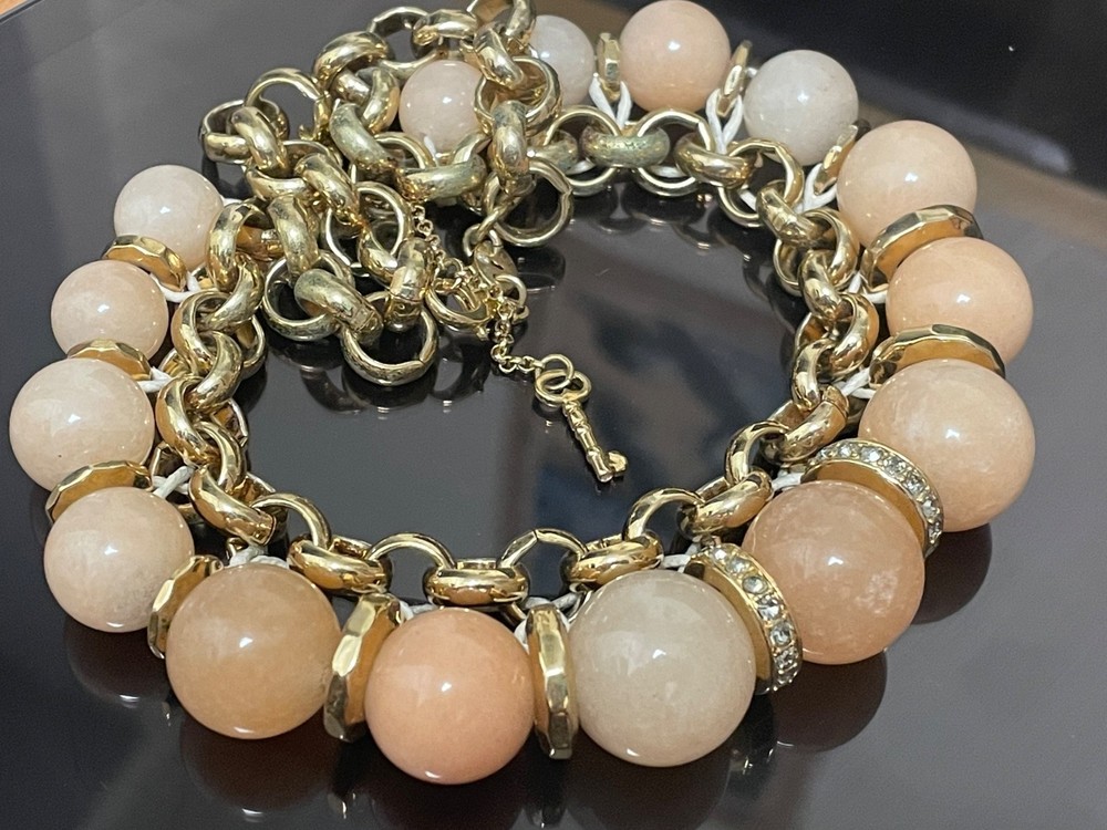 Vintage Signed fossil Women’s Champagne glass Bubble Link Necklace gold tone