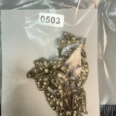 Large Vintage Pot Metal Brooch Silver Tone Rhinestone Floral 30s 40s Era READ