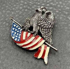 Vintage Pot Metal American Eagle USA Flag Patriotic Enamel Marcasite Pin Brooch