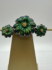 Vintage Green Enamel Set of Brooch and Clip on Earrings. See pics.