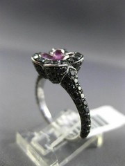 ESTATE LARGE 2.46CT BLACK DIAMOND & SAPPHIRE 14KT WHITE & BLACK GOLD FLOWER RING