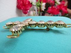 ANTHONY ATTRUIA Signed CROSS BROOCH Crystal/RHINESTONE 3.75″ Retro Religious Vtg