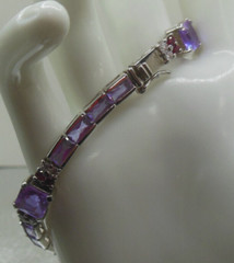 Purple Glass & Pink Topaz Sterling Silver Tennis Bracelet Marked R 7.5″ Long