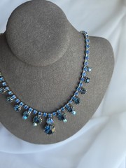 Mid Century Two Tone Blue Rhinestone Choker Necklace 16″