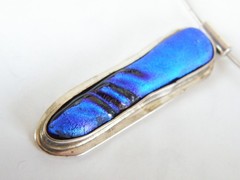 Vintage Sterling Silver 925 Modernist Glass Slide Choker Necklace 17″