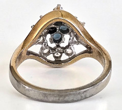 Vintage Sapphire & Clear Glass Cocktail Gold Tone Ring Size 7 Signed G