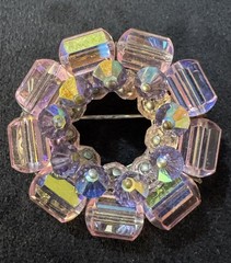 Vintage Light Pink Aurora Borealis Crystal Brooch & Clip On Earrings Set