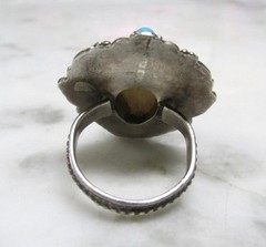 Sajen Goddess Sterling Silver Carved Face Ring w/ Turquoise Sz 9 ~ 13g ~ 9-I836