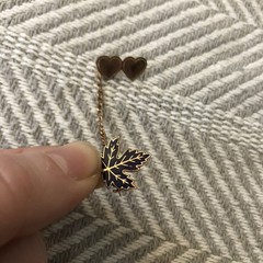 Vintage Chained Collar Tie Pins Maple Leaf Double Heart EUC