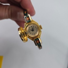 Vintage JAI 17 Jewels Peek A Boo Watch Elegant Floral Black Gold Swiss Made
