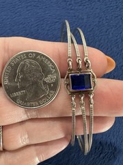 Marathon Signed Sterling Silver 925 Triple Band Blue Crystal Bracelet, 8in Long