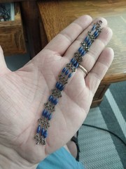 Antique Art Deco Sterling Silver Bracelet 7 Inches Blue Czech Glass