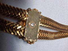 Vtg Unsigned Jomaz ? Lariat or Slider Necklace w Turquoise Blue Rhinestones 185